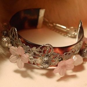 3/$75 Artisan ROSE QUARTZ Flower BRACELET 8"